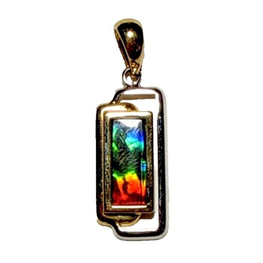 Ammolite 14k Gold and Silver Two Tone Necklace Pendant J-9O